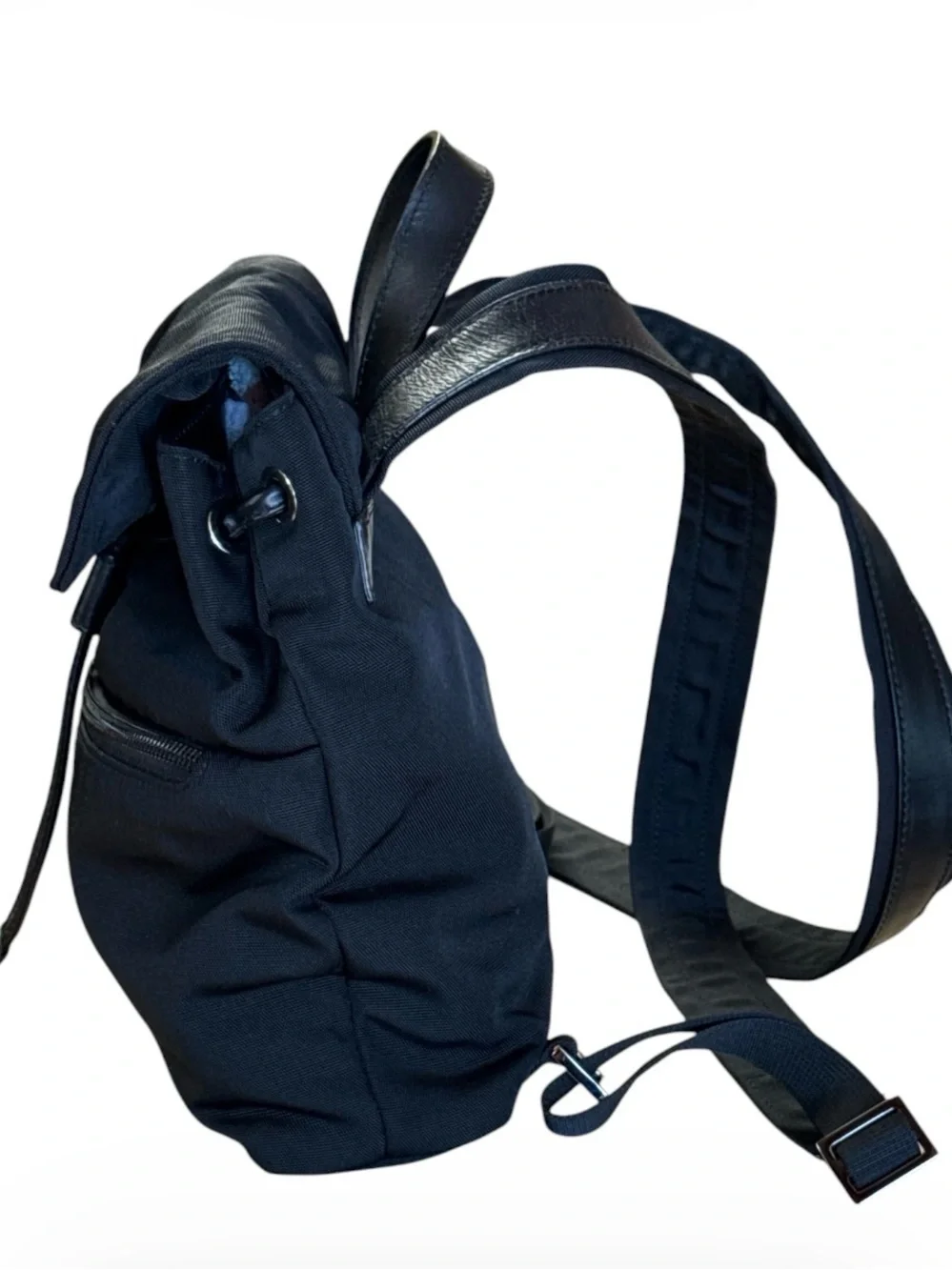 GUCCI Women’s Mini Black Nylon Backpack Leather Trim Minimalist 11x10x3”